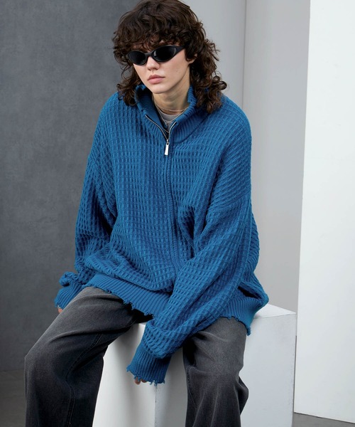 ENDER PRODUCTS（エンダープロダクツ）の「3Dジャガードダメージ ビッグシルエット ドライバーズニット【ENDER PRODUCTS/エンダープロダクツ】（ニット/セーター・メンズ・ブルー/ブラック/グレイッシュベージュ・M/L）」の10枚目の写真