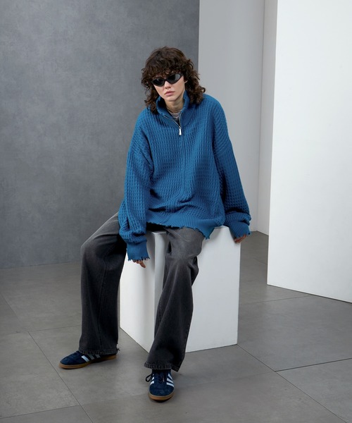 ENDER PRODUCTS（エンダープロダクツ）の「3Dジャガードダメージ ビッグシルエット ドライバーズニット【ENDER PRODUCTS/エンダープロダクツ】（ニット/セーター・メンズ・ブルー/ブラック/グレイッシュベージュ・M/L）」の11枚目の写真