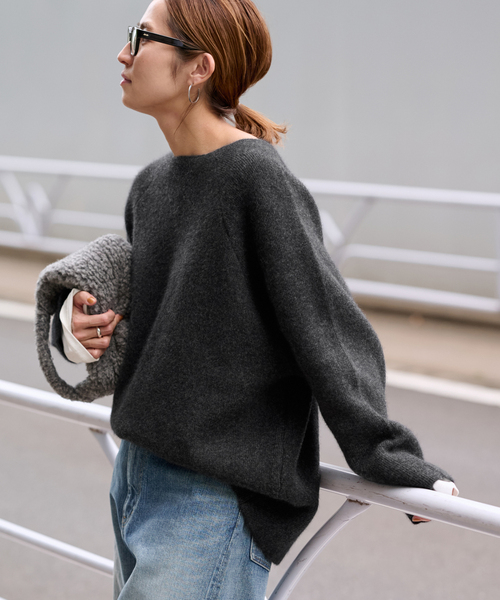 美品⁑フレームワーク　ファーヤーン接結プルオーバー　ブラウン　ボートネックニット FRAMeWORK（フレームワーク）の「ファーヤーン接結プルオーバー