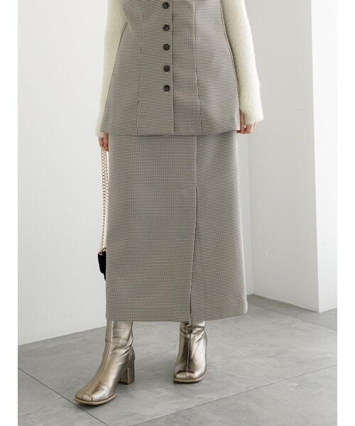 Te chichi(テチチ)の「チェックロングタイトスカート(セットアップ可)(スカート・レディース・ベージュ・F)」の2枚目の写真