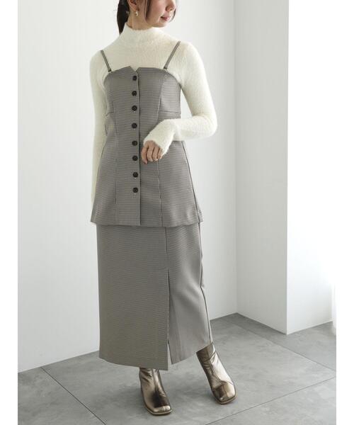 Te chichi(テチチ)の「チェックロングタイトスカート(セットアップ可)(スカート・レディース・ベージュ・F)」の5枚目の写真