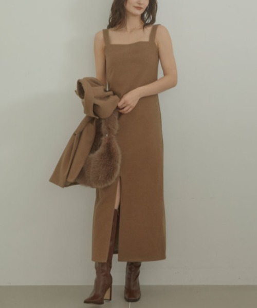 ACYM（アシーム）の「Chic herringbone slit ワンピース（ワンピース・レディース・ブラウン/アイボリー・FREE）」の9枚目の写真