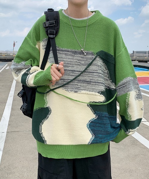 MGV(エムジーヴィー)の「マルチカラードッキングニット(ニット/セーター・メンズ・グリーン/ブラック・X-LARGE/MEDIUM/LARGE)」の1枚目の写真
