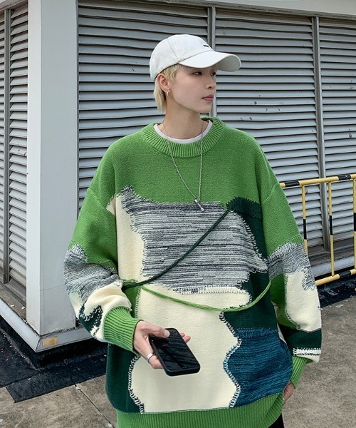 MGV(エムジーヴィー)の「マルチカラードッキングニット(ニット/セーター・メンズ・グリーン/ブラック・X-LARGE/MEDIUM/LARGE)」の9枚目の写真