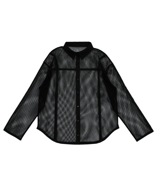 select MOCA(セレクトモカ)の「パイピングメッシュシャツ(シャツ/ブラウス・レディース・ブラック/アイボリー/ライトブラウン・FREE)」の6枚目の写真