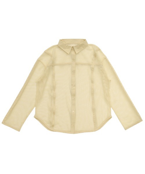 select MOCA(セレクトモカ)の「パイピングメッシュシャツ(シャツ/ブラウス・レディース・ブラック/アイボリー/ライトブラウン・FREE)」の4枚目の写真