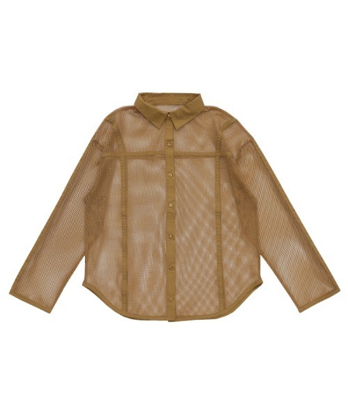 select MOCA(セレクトモカ)の「パイピングメッシュシャツ(シャツ/ブラウス・レディース・ブラック/アイボリー/ライトブラウン・FREE)」の5枚目の写真