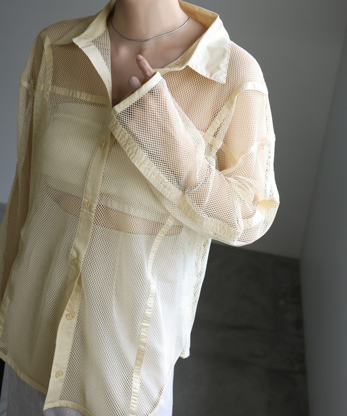 select MOCA(セレクトモカ)の「パイピングメッシュシャツ(シャツ/ブラウス・レディース・ブラック/アイボリー/ライトブラウン・FREE)」の13枚目の写真