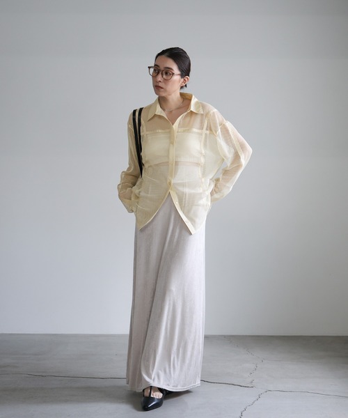 select MOCA(セレクトモカ)の「パイピングメッシュシャツ(シャツ/ブラウス・レディース・ブラック/アイボリー/ライトブラウン・FREE)」の11枚目の写真