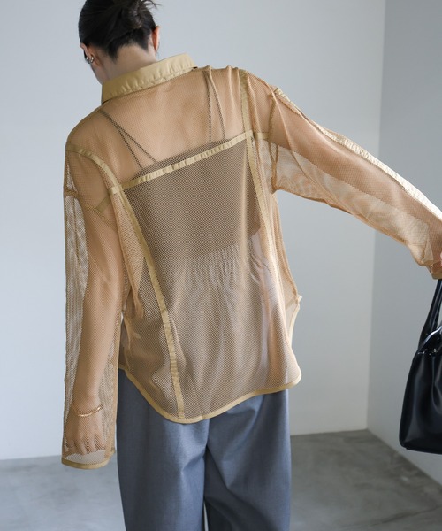 select MOCA(セレクトモカ)の「パイピングメッシュシャツ(シャツ/ブラウス・レディース・ブラック/アイボリー/ライトブラウン・FREE)」の17枚目の写真