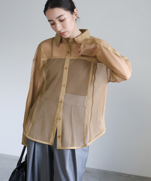 select MOCA(セレクトモカ)の「パイピングメッシュシャツ(シャツ/ブラウス・レディース・ブラック/アイボリー/ライトブラウン・FREE)」の19枚目の写真