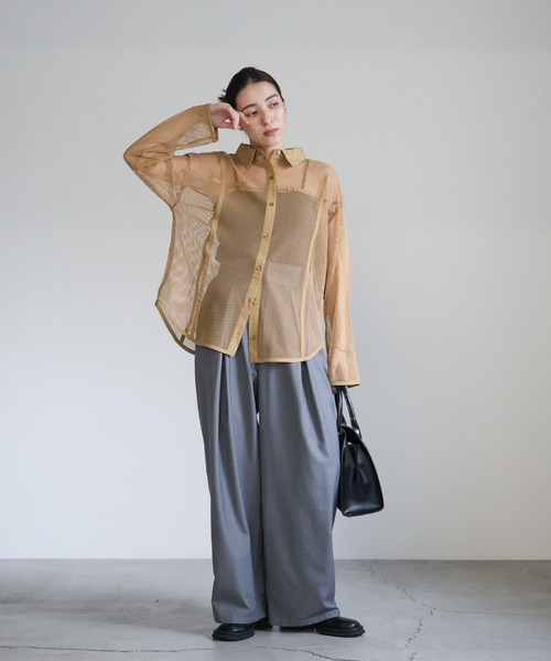 select MOCA(セレクトモカ)の「パイピングメッシュシャツ(シャツ/ブラウス・レディース・ブラック/アイボリー/ライトブラウン・FREE)」の20枚目の写真