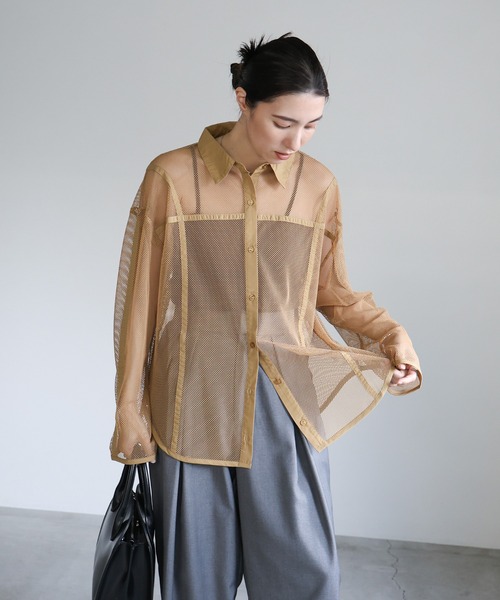 select MOCA(セレクトモカ)の「パイピングメッシュシャツ(シャツ/ブラウス・レディース・ブラック/アイボリー/ライトブラウン・FREE)」の21枚目の写真