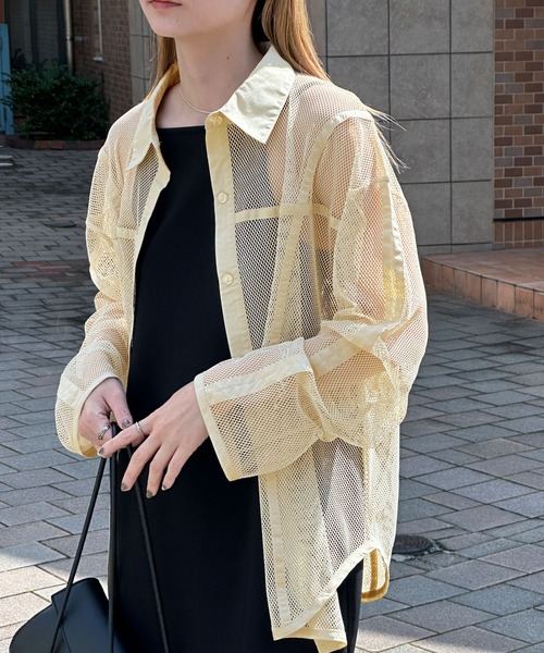 select MOCA(セレクトモカ)の「パイピングメッシュシャツ(シャツ/ブラウス・レディース・ブラック/アイボリー/ライトブラウン・FREE)」の16枚目の写真