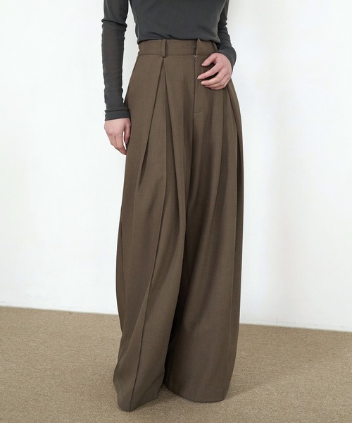 ourhome 脚がきれいに見える ピンタックパンツ【ピンクベージュ】 男女