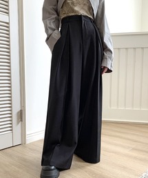 UNE MANSION | 【2024S/S新作アイテム】【男女兼用/UNISEX】【美脚/足長効果あり】2WAY仕様ウエストゴムハイウエストピンタックワイドシルエットロングスラックス(スラックス)