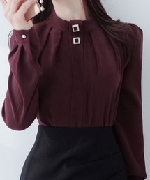 起毛 ポイントボタン ピンタックブラウス