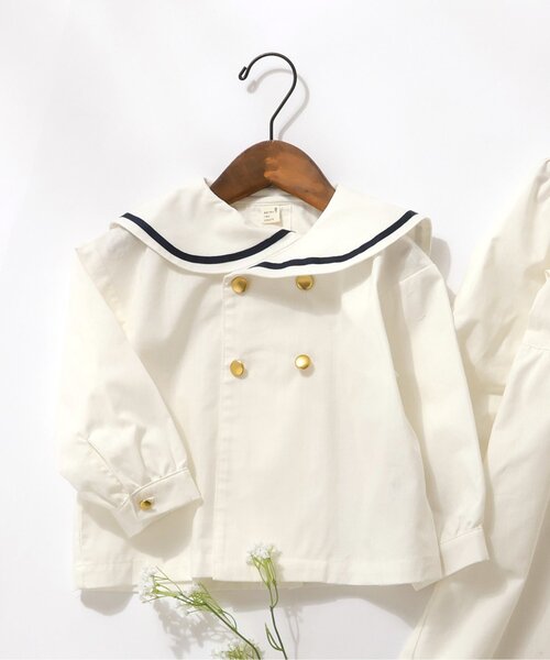 apres les cours（アプレレクール）の「【リンク】セーラーカラーシャツ（シャツ/ブラウス・キッズ・チェック/アイボリー・80/90/100/110/120/130）」の2枚目の写真