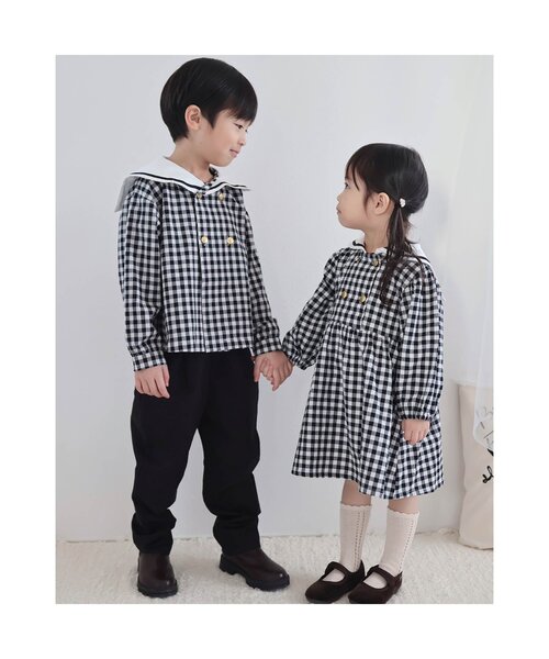 apres les cours（アプレレクール）の「【リンク】セーラーカラーシャツ（シャツ/ブラウス・キッズ・チェック/アイボリー・80/90/100/110/120/130）」の5枚目の写真
