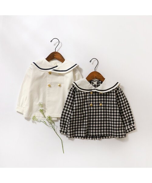 apres les cours（アプレレクール）の「【リンク】セーラーカラーシャツ（シャツ/ブラウス・キッズ・チェック/アイボリー・80/90/100/110/120/130）」の6枚目の写真