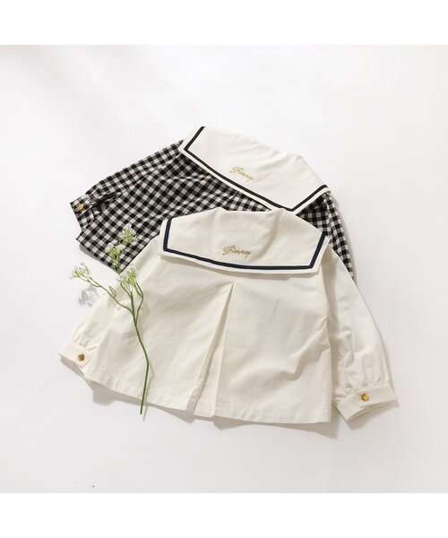 apres les cours（アプレレクール）の「【リンク】セーラーカラーシャツ（シャツ/ブラウス・キッズ・チェック/アイボリー・80/90/100/110/120/130）」の7枚目の写真