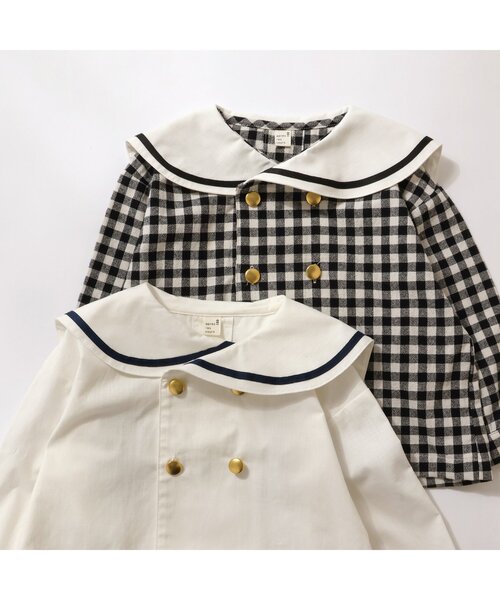 apres les cours（アプレレクール）の「【リンク】セーラーカラーシャツ（シャツ/ブラウス・キッズ・チェック/アイボリー・80/90/100/110/120/130）」の8枚目の写真