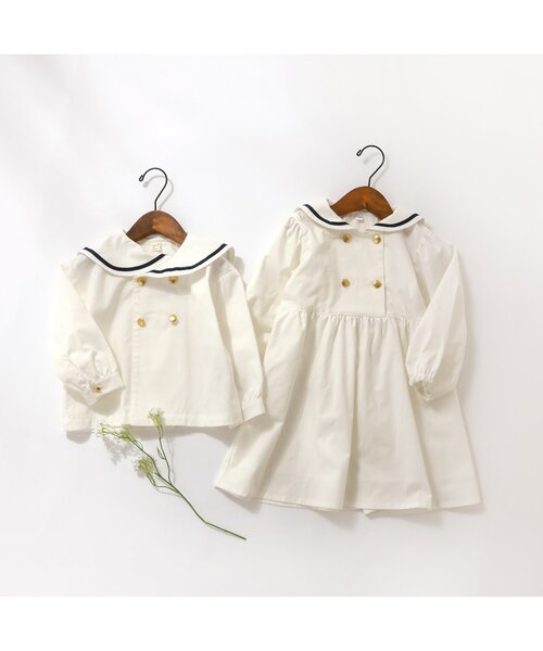 apres les cours（アプレレクール）の「【リンク】セーラーカラーシャツ（シャツ/ブラウス・キッズ・チェック/アイボリー・80/90/100/110/120/130）」の11枚目の写真