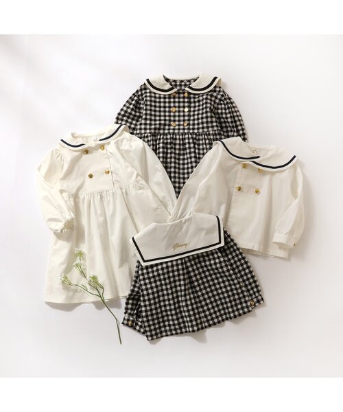 apres les cours（アプレレクール）の「【リンク】セーラーカラーシャツ（シャツ/ブラウス・キッズ・チェック/アイボリー・80/90/100/110/120/130）」の12枚目の写真