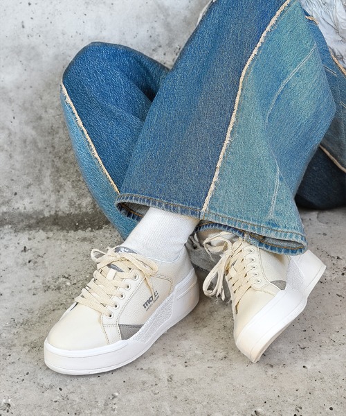 moz(モズ)フェイクレザー厚底コートスニーカー（スニーカー）｜moz