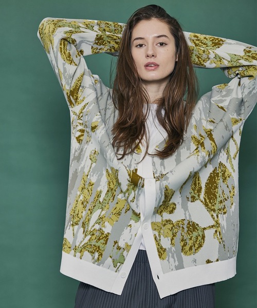 【Ameno Auro/アメノアウロ】ウォッシャブルアブストラクトフラワーカーディガン