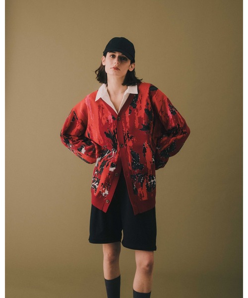 【Ameno Auro/アメノアウロ】ウォッシャブルアブストラクトフラワーカーディガン