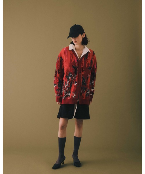 【Ameno Auro/アメノアウロ】ウォッシャブルアブストラクトフラワーカーディガン