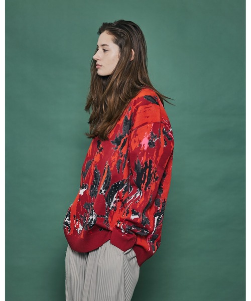 【Ameno Auro/アメノアウロ】ウォッシャブルアブストラクトフラワーカーディガン