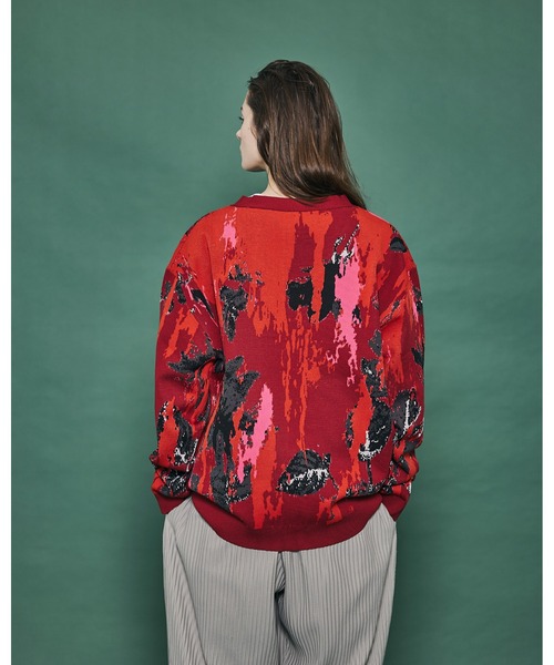 【Ameno Auro/アメノアウロ】ウォッシャブルアブストラクトフラワーカーディガン