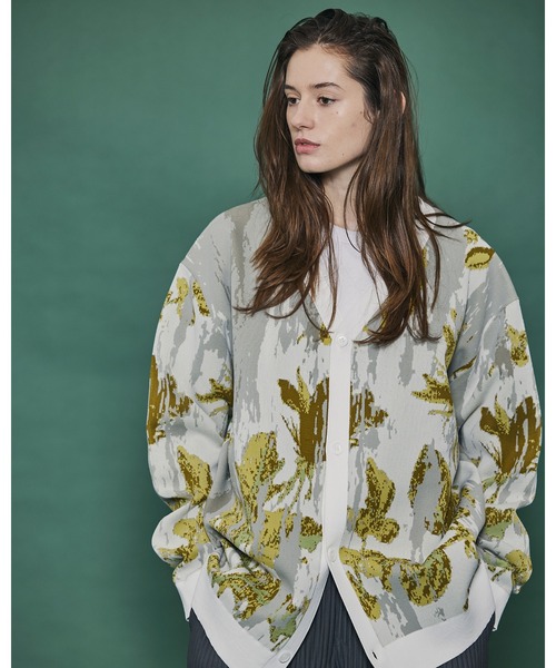 【Ameno Auro/アメノアウロ】ウォッシャブルアブストラクトフラワーカーディガン