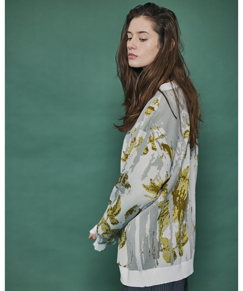 【Ameno Auro/アメノアウロ】ウォッシャブルアブストラクトフラワーカーディガン