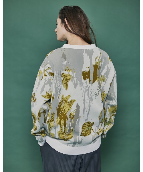 【Ameno Auro/アメノアウロ】ウォッシャブルアブストラクトフラワーカーディガン