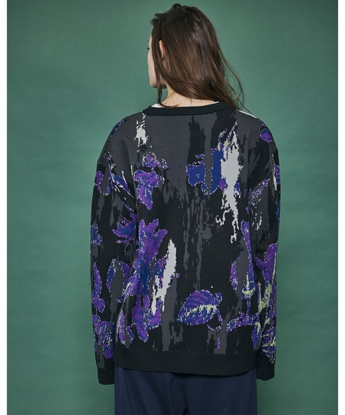 【Ameno Auro/アメノアウロ】ウォッシャブルアブストラクトフラワーカーディガン