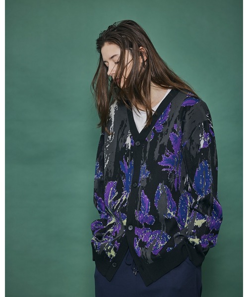 【Ameno Auro/アメノアウロ】ウォッシャブルアブストラクトフラワーカーディガン