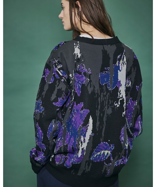 【Ameno Auro/アメノアウロ】ウォッシャブルアブストラクトフラワーカーディガン