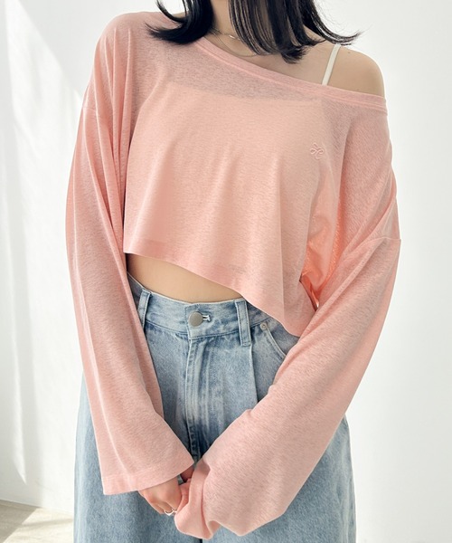Heather(ヘザー)の「シアークロップドTEE 113087(Tシャツ/カットソー・レディース・イエロー/ネイビー/ピンク・FREE)」の1枚目の写真
