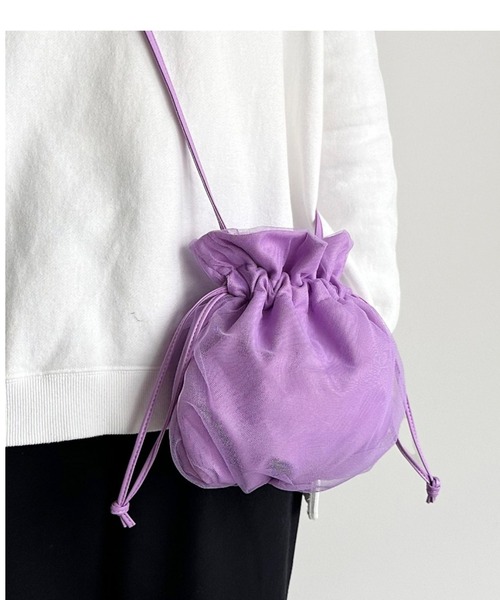 SPRUCE(スプルース)の「EM:超軽量87g SPRUCEチュルショルダー チュール巾着バッグ(ショルダーバッグ・レディース・オレンジ/イエロー/ブラック/アイボリー/ラベンダー・FREE)」の4枚目の写真