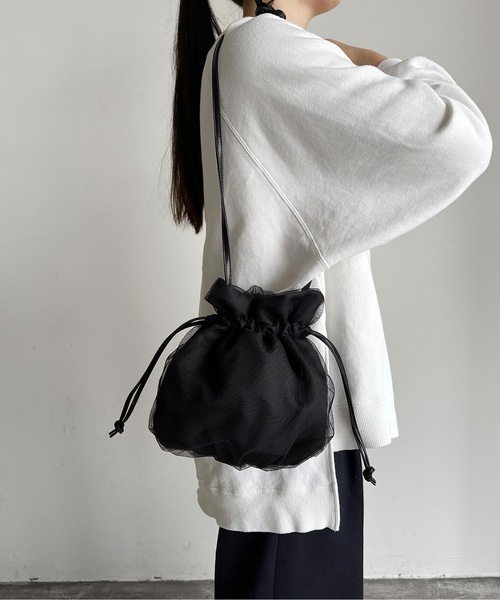 SPRUCE(スプルース)の「EM:超軽量87g SPRUCEチュルショルダー チュール巾着バッグ(ショルダーバッグ・レディース・オレンジ/イエロー/ブラック/アイボリー/ラベンダー・FREE)」の3枚目の写真