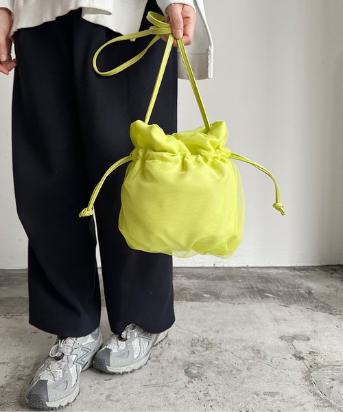 SPRUCE(スプルース)の「EM:超軽量87g SPRUCEチュルショルダー チュール巾着バッグ(ショルダーバッグ・レディース・オレンジ/イエロー/ブラック/アイボリー/ラベンダー・FREE)」の15枚目の写真