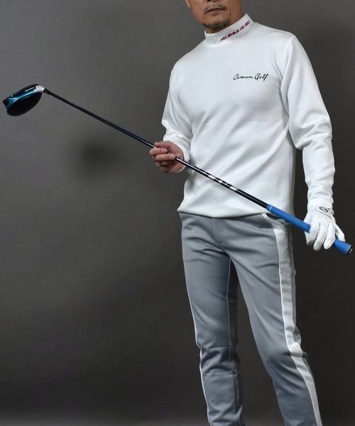 柔らかいエアーポンチジャージ素材 長袖モックネック ゴルフシャツ（T