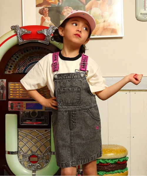 ロゴ テープ デニム ジャンパースカート 9353K（ワンピース  