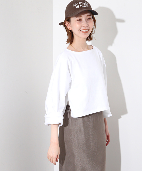 SLOBE IENA(スローブイエナ)の「【ORCIVAL/オーシバル】 CROPPED BOAT NECK P.Oカットソー(Tシャツ/カットソー・レディース・アイボリー/ホワイト/レッド・FREE)」の5枚目の写真