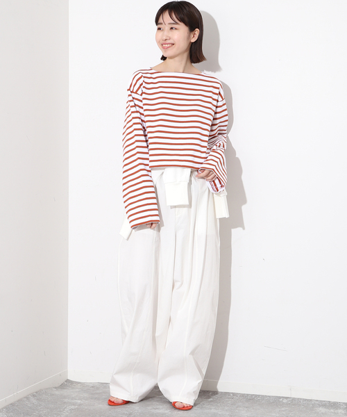SLOBE IENA(スローブイエナ)の「【ORCIVAL/オーシバル】 CROPPED BOAT NECK P.Oカットソー(Tシャツ/カットソー・レディース・アイボリー/ホワイト/レッド・FREE)」の6枚目の写真