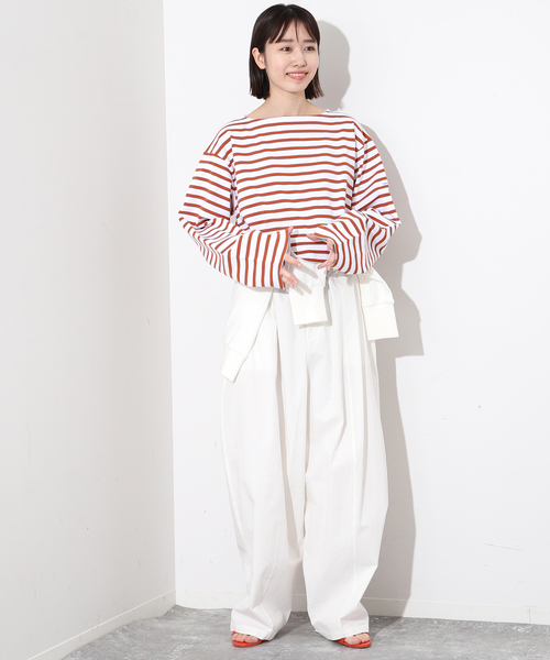 SLOBE IENA(スローブイエナ)の「【ORCIVAL/オーシバル】 CROPPED BOAT NECK P.Oカットソー(Tシャツ/カットソー・レディース・アイボリー/ホワイト/レッド・FREE)」の9枚目の写真