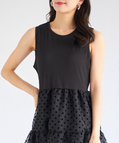 tocco closet（トッコ　クローゼット）の「【ZOZO限定】ドットチュールドッキングワンピース（ワンピース・レディース・ベージュ/ブラック・M）」の9枚目の写真